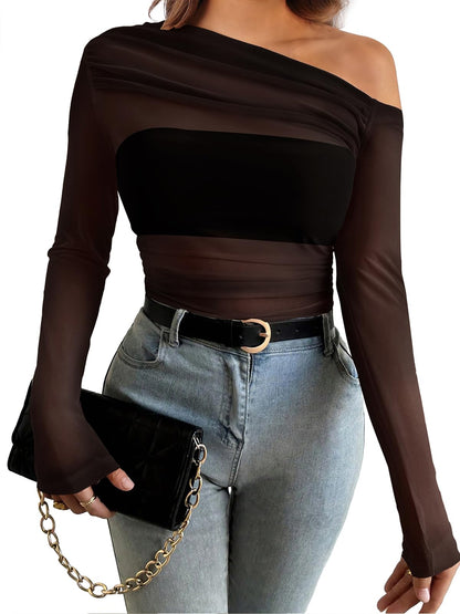 WIHOLL Womens Mesh Sheer Tops Sexy Crew Neck Summer Loose FIt Party Clubwear Shirts