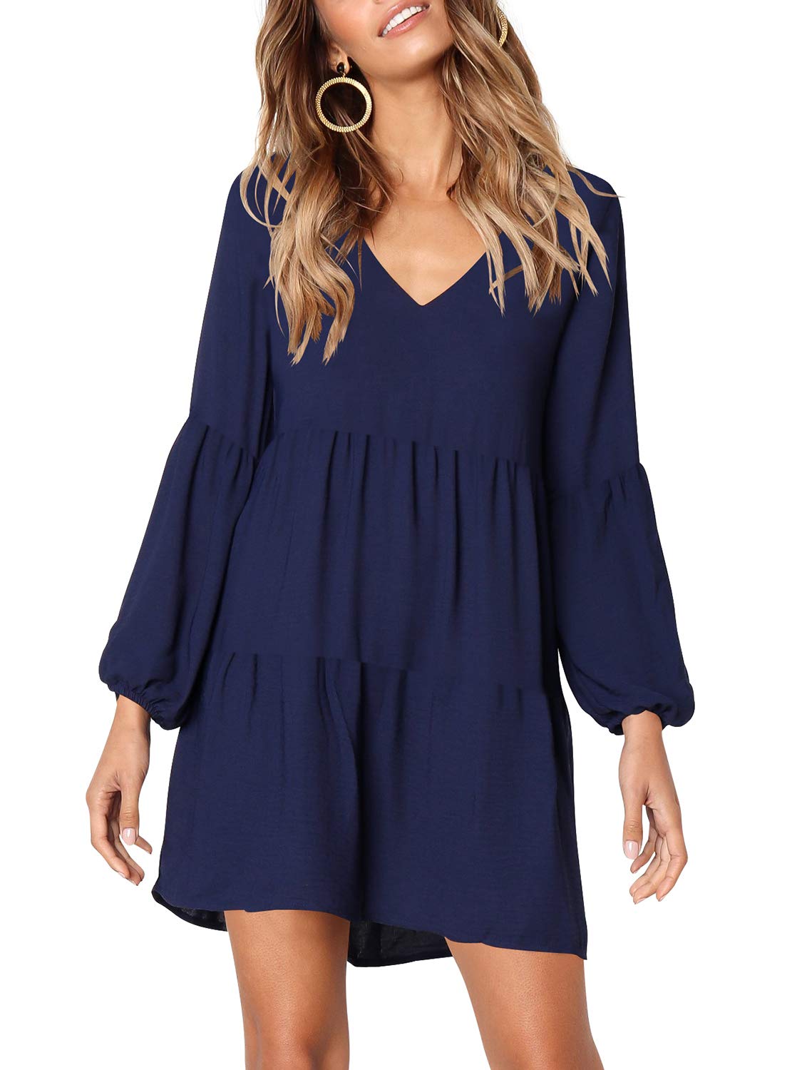 Amoretu Women Summer Tunic Dress V Neck Casual Loose Flowy Swing Shift Dress
