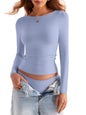 Womens Double Lined Boat Neck Tops Long Sleeve Shirts Fitted Basic Tight Tee Fall Shirts 2025