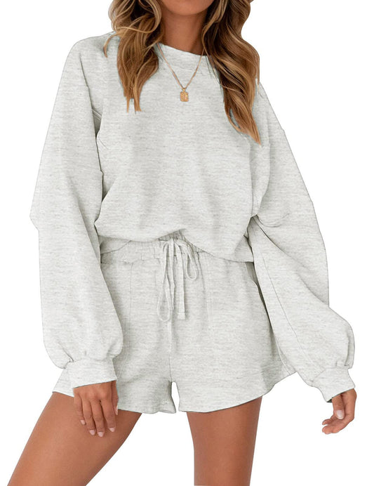 MEROKEETY Women's 2024 Fall Oversized Batwing Sleeve Lounge Sets Casual Top and Shorts 2 Piece Outfits Sweatsuit