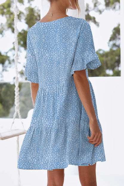 nclook Women's Summer Casual Dress Sweet & Cute V-Neck Mini Dress with Pocket Short Sleevele Ruffle Dress