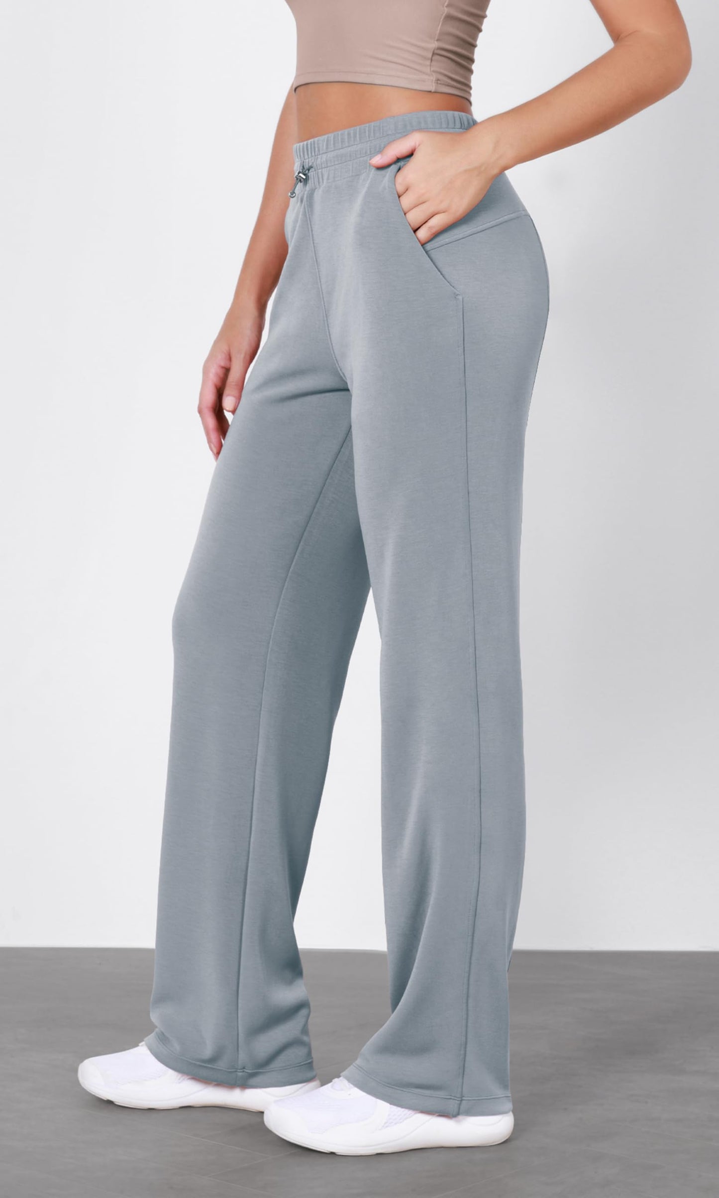 ODODOS Women's Modal Soft Wide Leg Pants with Pockets Adjustable Shockcord High Waist Casual Lounge Pants-27/29/31" Inseam