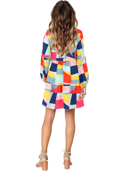 Amoretu Women Summer Tunic Dress V Neck Casual Loose Flowy Swing Shift Dress