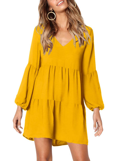 Amoretu Women Summer Tunic Dress V Neck Casual Loose Flowy Swing Shift Dress
