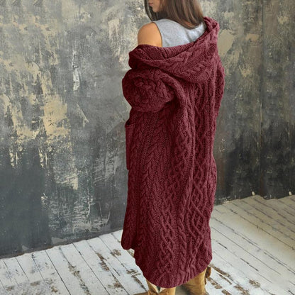 NIUBIA Womens Casual Long Sleeve Open Cardigan Warm Hooded Outwear Coat Cable Knit Long Cardigan Sweaters with Pockets