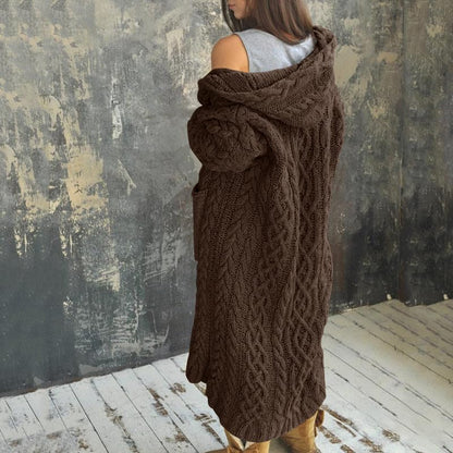 NIUBIA Womens Casual Long Sleeve Open Cardigan Warm Hooded Outwear Coat Cable Knit Long Cardigan Sweaters with Pockets