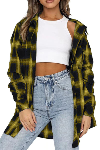 CHYRII Womens Button Down Flannel Shirts Long Sleeve Plaid Shackets Business Casual Blouse Top