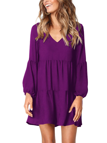 Amoretu Women Summer Tunic Dress V Neck Casual Loose Flowy Swing Shift Dress