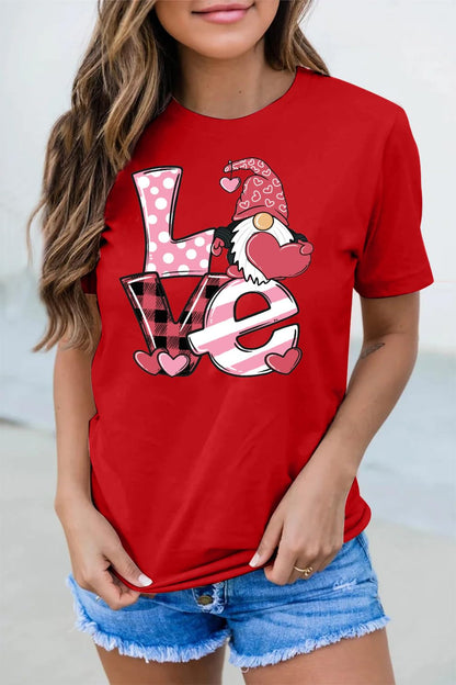 Valentine's Day Shirt for Womens Cute Gnomes T-Shirt Love Heart Printed Shirts Short Sleeve Graphic Tees Tops
