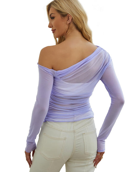 WIHOLL Womens Mesh Sheer Tops Sexy Crew Neck Summer Loose FIt Party Clubwear Shirts