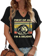 TIXOM Womens Summer V Neck Shirt Funny Letter Printed Graphic Short Sleeve Tee Casual Loose Fit Holiday Tops