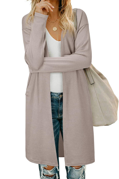 OUGES Women's Open Front Cardigan Shirt with Pockets Long Sleeve Lightweight Coat