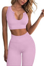 QINSEN Workout Outfits for Women 2 Piece Ribbed Seamless Crop Tank High Waist Yoga Leggings Sets