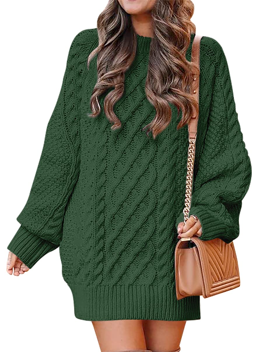 ANRABESS Women Long Sleeve Oversized Cable Knit Chunky Baggy Loose Pullover Tunic Mini Sweater Dress 2024 Trendy Fall Outfits