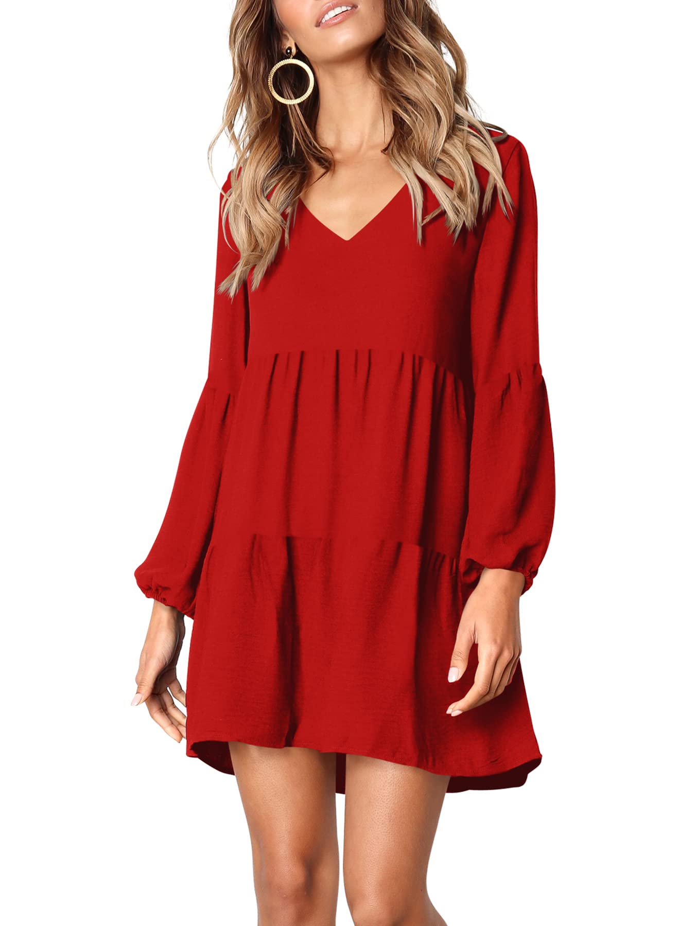 Amoretu Women Summer Tunic Dress V Neck Casual Loose Flowy Swing Shift Dress