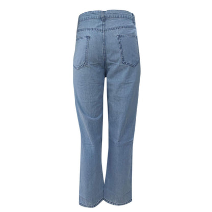 Jeans for Women High Waist Stretch Skinny Jean Button Fly Stretchy Straight Legs Denim Pants Destroyed Denim Pants