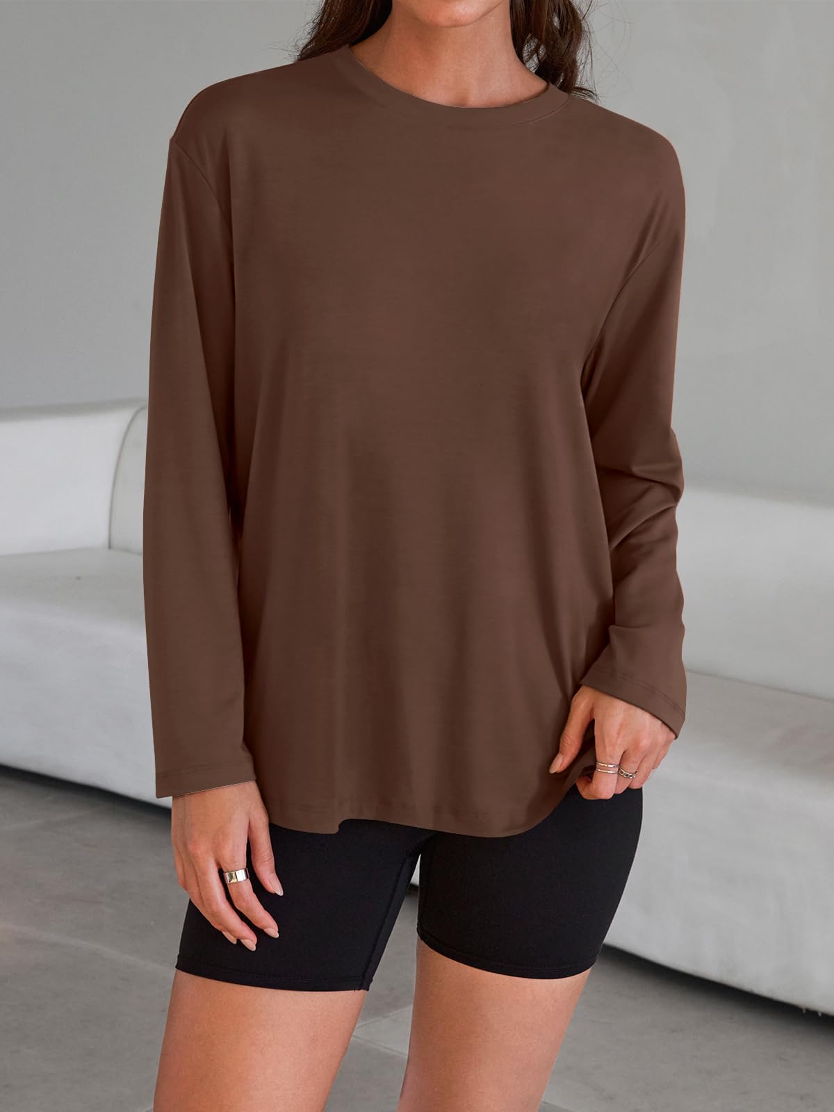 Trendy Queen Womens Oversized Long Sleeve T Shirts Basic Crewneck Tee Fall Tops Casual Workout Fashion Casual Y2K Clothes