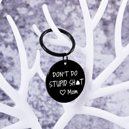 AMBREGRISSUN Gag Gifts for Teen Boys Girls Don't Do Stupi Poop Love Mum Keychain Son Daughter