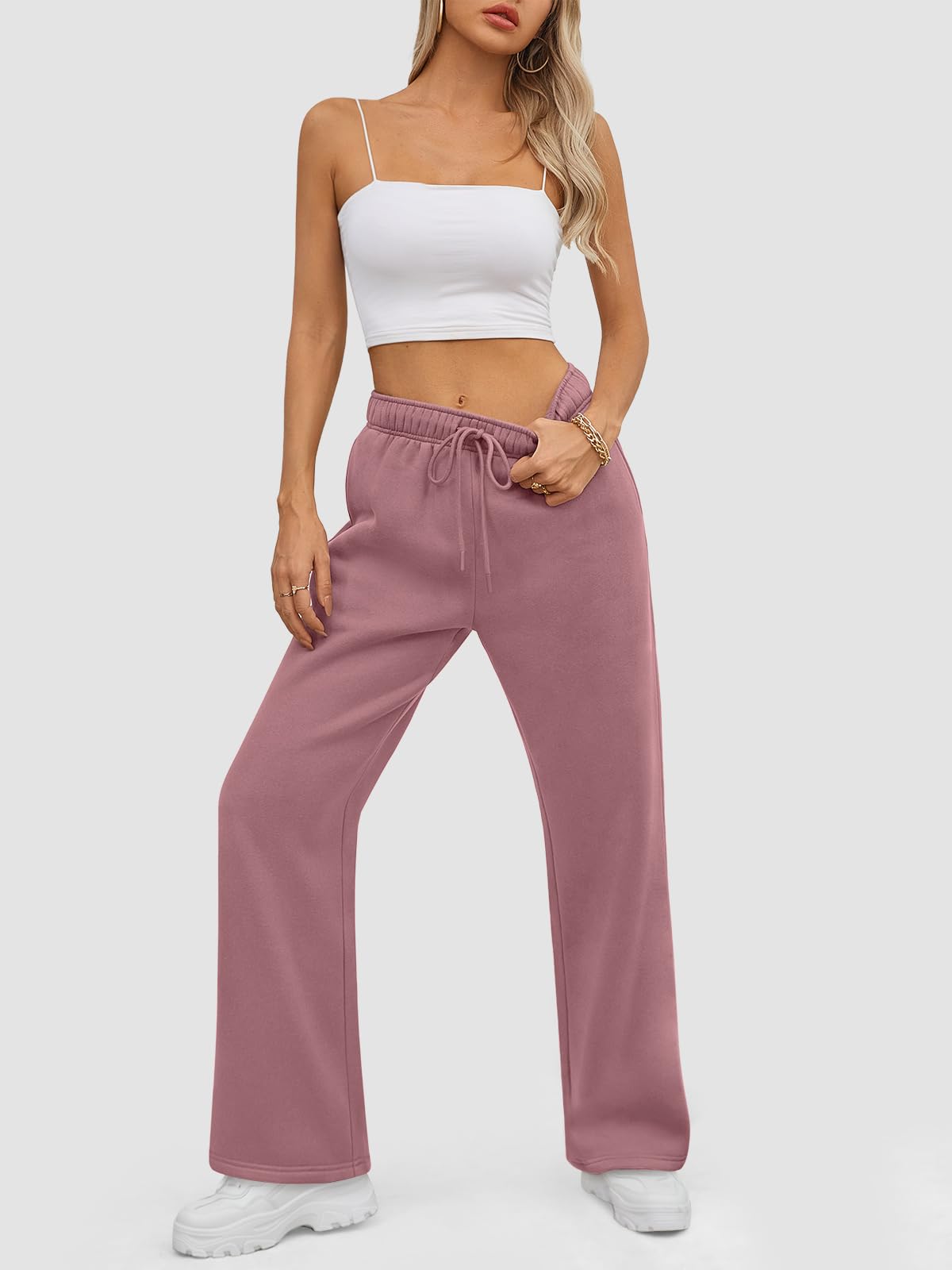 ATHMILE Womens Sweatpants 2024 Baggy Wide Fleece Lined Straight Leg Pants