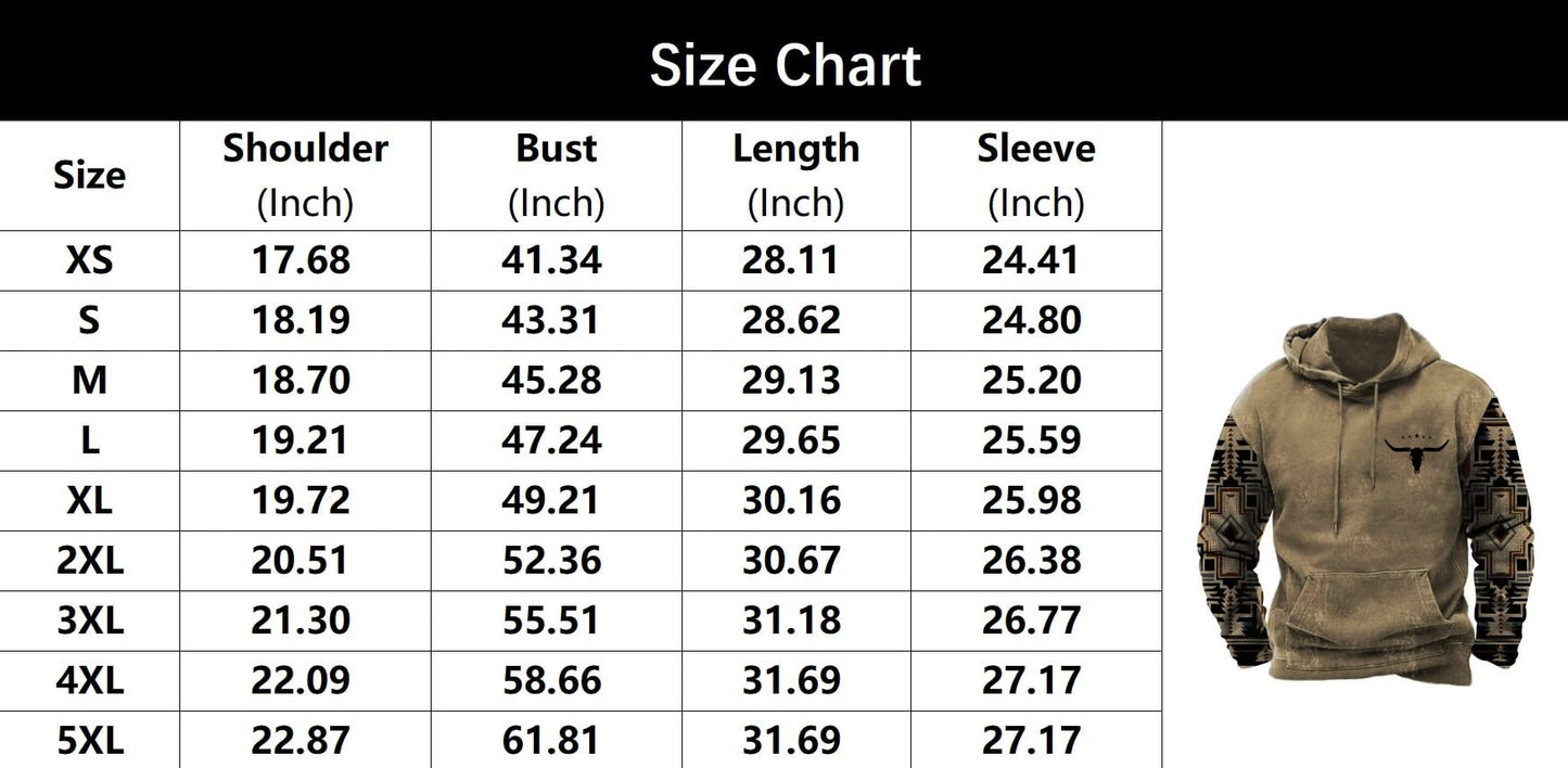 PORCLAY Mens Aztec Hoodie Western Cowboy Hooded Sweatshirt Country Graphic Print Oversized Pullover Shirts with Pocket