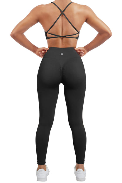 SUUKSESS Women Seamless Workout Sets Strappy Sports Bra High Waist Booty Leggings Outfits