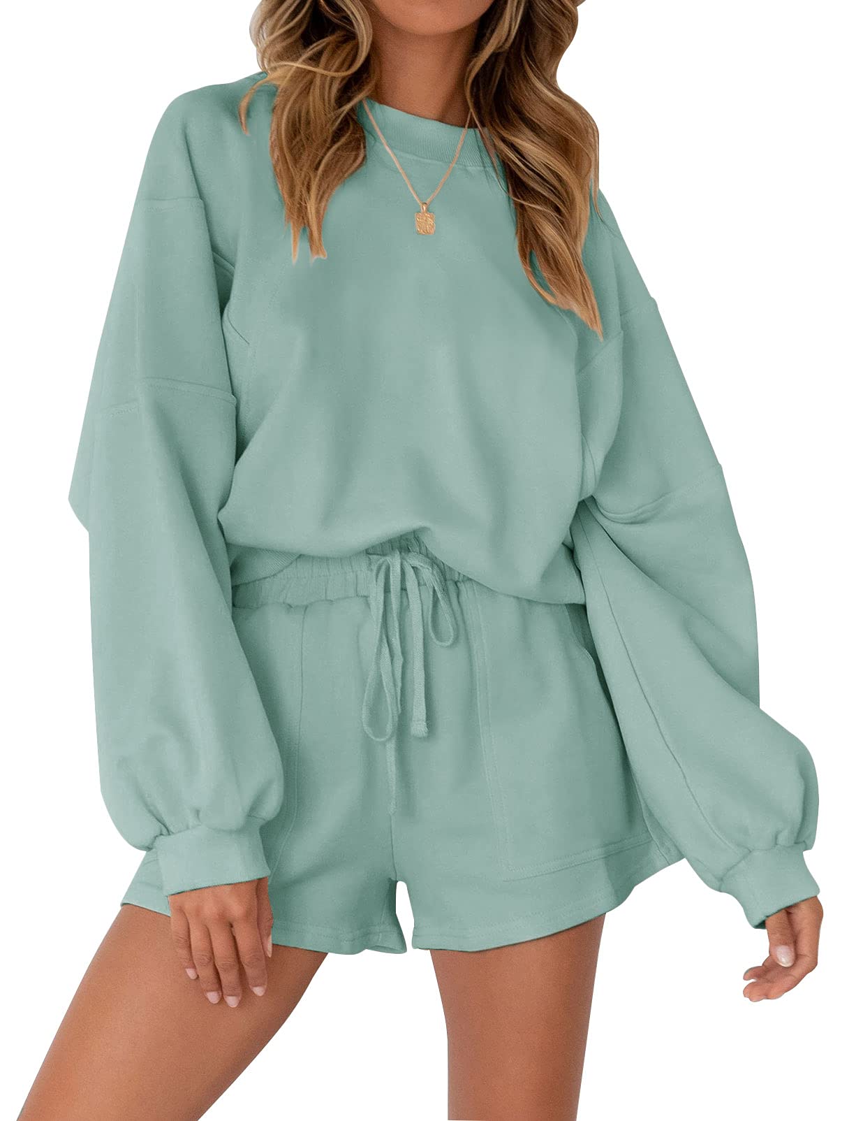 MEROKEETY Women's 2024 Fall Oversized Batwing Sleeve Lounge Sets Casual Top and Shorts 2 Piece Outfits Sweatsuit
