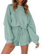 MEROKEETY Women's 2024 Fall Oversized Batwing Sleeve Lounge Sets Casual Top and Shorts 2 Piece Outfits Sweatsuit