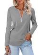 ORANDESIGNE Women's Long Sleeve Shirts Fall Zipper Tops Tunics Ladies Casual Tees Blouses