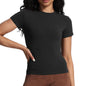 Aoxjox Women's Casual Basic Tee HIGH Elastic Cotton T-Shirt Short Sleeve Tops Everyday Crew Neck Slim Fit Basic Tee Y2k