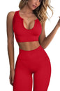 QINSEN Workout Outfits for Women 2 Piece Ribbed Seamless Crop Tank High Waist Yoga Leggings Sets