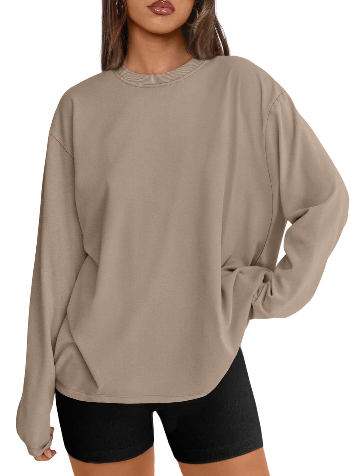 Trendy Queen Womens Oversized Long Sleeve T Shirts Basic Crewneck Tee Fall Tops Casual Workout Fashion Casual Y2K Clothes