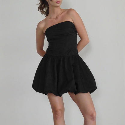 Women Y2k Puff Bubble Dress 2024 Summer Strapless Mini Dress Casual Patchwork Bandeau Tube Corset Party Sundress