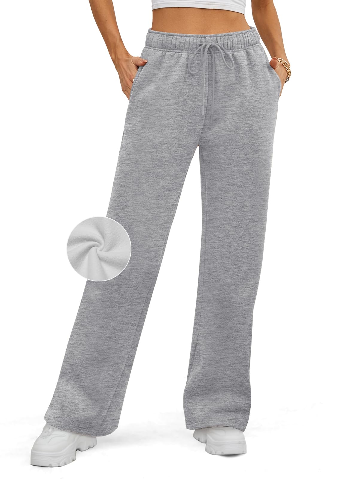 ATHMILE Womens Sweatpants 2024 Baggy Wide Fleece Lined Straight Leg Pants