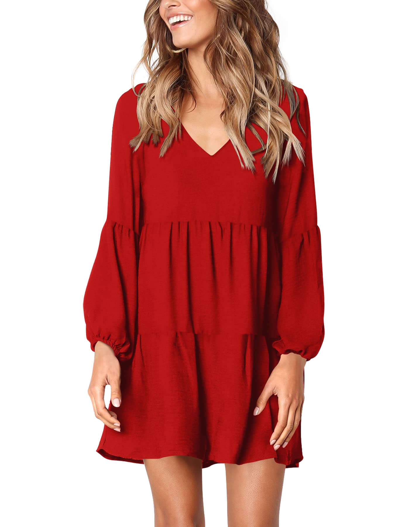 Amoretu Women Summer Tunic Dress V Neck Casual Loose Flowy Swing Shift Dress