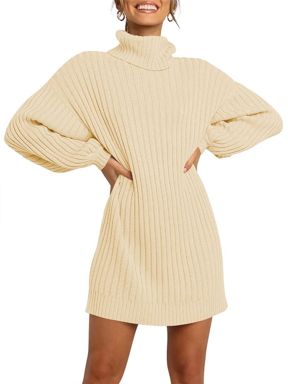 ANRABESS Women Oversized Sweater Dress Turtleneck Batwing Long Sleeve Ribbed Knit Loose 2024 Fall Winter Casual Short Dress
