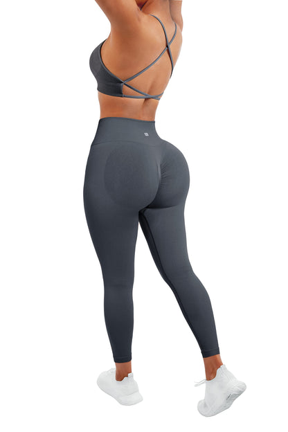 SUUKSESS Women Seamless Workout Sets Strappy Sports Bra High Waist Booty Leggings Outfits