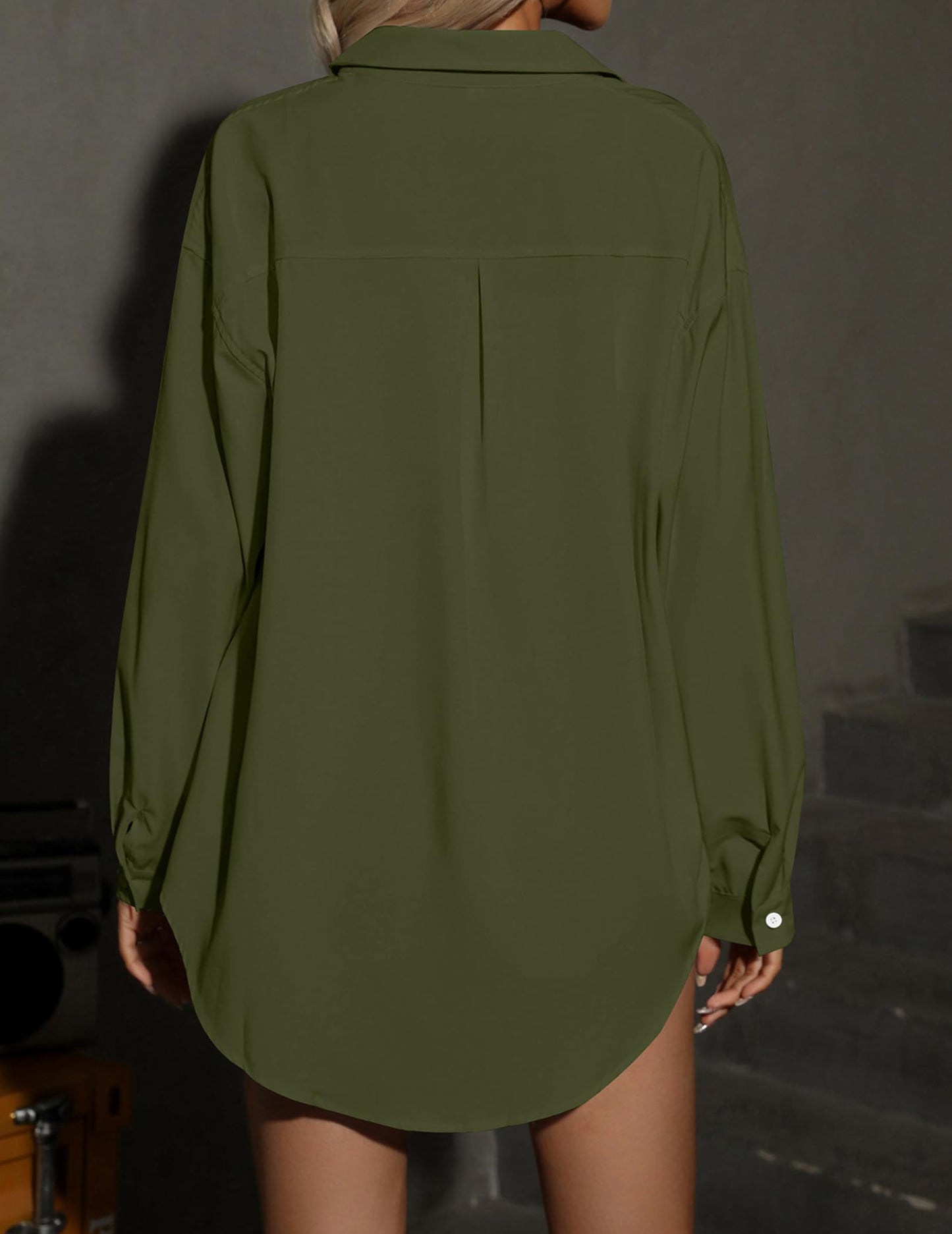 HOTOUCH Women Oversized Button Down Shirts Office Drop Shoulder Blouse Long Sleeve Boyfriend Dress Shirt with Pockets