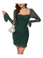 Women's Sheer Long Sleeve Sequin Bodycon Mini Dress Sexy Sparkly Ruched Mesh Party Going Out Dresses