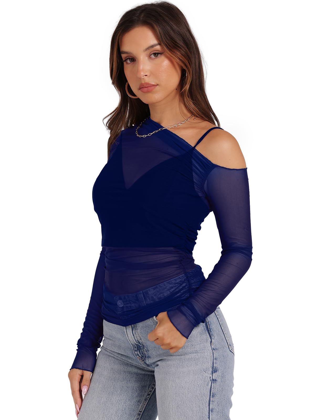 WIHOLL Womens Mesh Sheer Tops Sexy Crew Neck Summer Loose FIt Party Clubwear Shirts