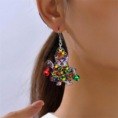 Christmas Earrings for Women Cute Colorful Acrylic Christmas Santa Claus Tree Gingerbread Men Earrings Funny Christmas Cat Dinosaur Earrings Xmas New Year Party Earrings Holiday Earrings