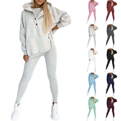 Lounge Sets for Women - 2 Piece Button Thick Outfits Sweatsuit Hoodies with Pants Fall Jogging Track Suits for Women
