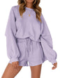 MEROKEETY Women's 2024 Fall Oversized Batwing Sleeve Lounge Sets Casual Top and Shorts 2 Piece Outfits Sweatsuit