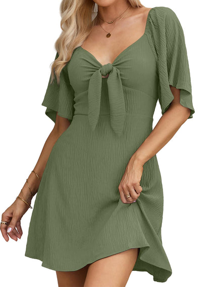 Dokotoo Womens Dresses 2024 Fall Summer Deep V Neck Elegant Bow tie Mini Dress S-XL