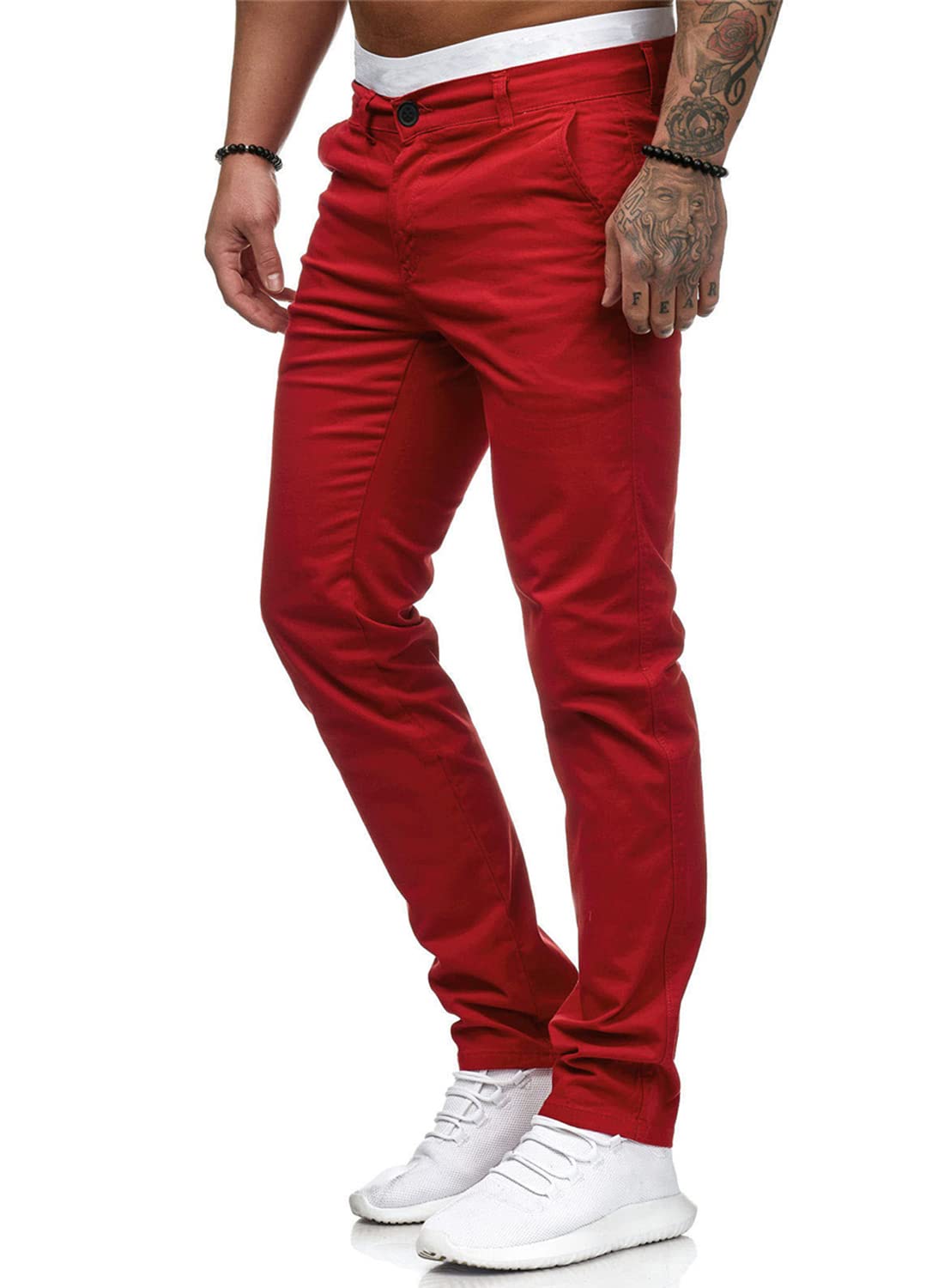 HUNGSON Mens Chinos Slim Fit Stretch Flat-Front Skinny Dress Pants