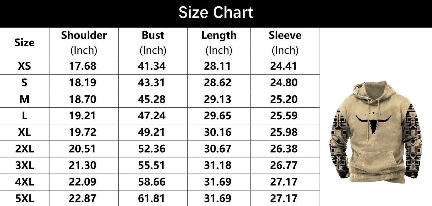 PORCLAY Mens Aztec Hoodie Western Cowboy Hooded Sweatshirt Country Graphic Print Oversized Pullover Shirts with Pocket