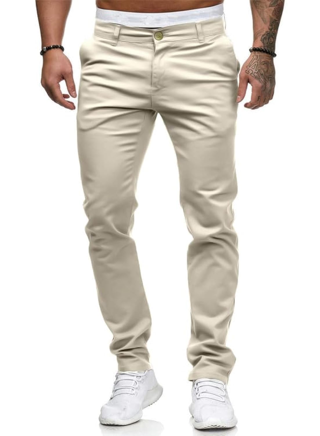 HUNGSON Mens Chinos Slim Fit Stretch Flat-Front Skinny Dress Pants