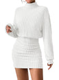 Women's Pullover Sweater Dress Long Lantern Sleeve Turtle Neck Cute Ribbed Knit Bodycon Mini Short Dress 2024 Fall