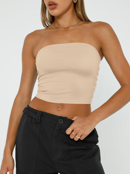 Trendy Queen Womens Tube Tops Strapless Crop Tops Basic Backless Sleeveless Bandeau Going Out Cute 2024 Summer Outfits