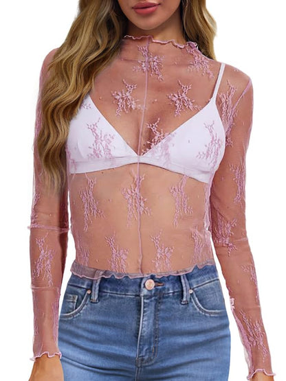 WIHOLL Womens Mesh Sheer Tops Sexy Crew Neck Summer Loose FIt Party Clubwear Shirts
