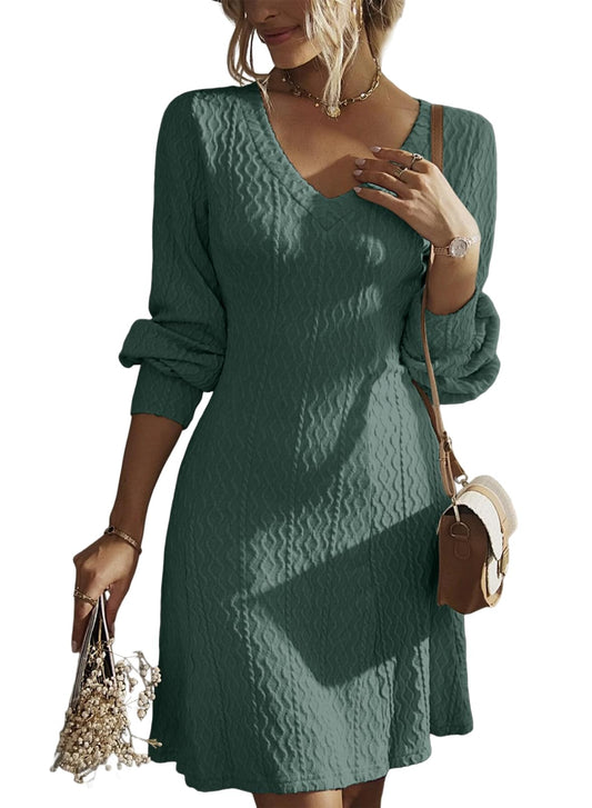 Dokotoo Work Dresses for Women 2024 Trendy Fall Dresses V Neck Knit A Line Long Sleeve Dress Sweater Dress